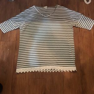 Olive Green and White Striped Blouse lace lined